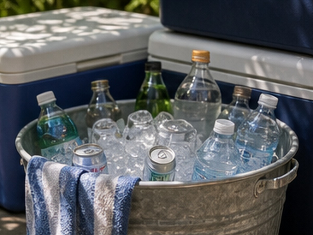 cooler refill zone for 8 pool party drink table ideas
