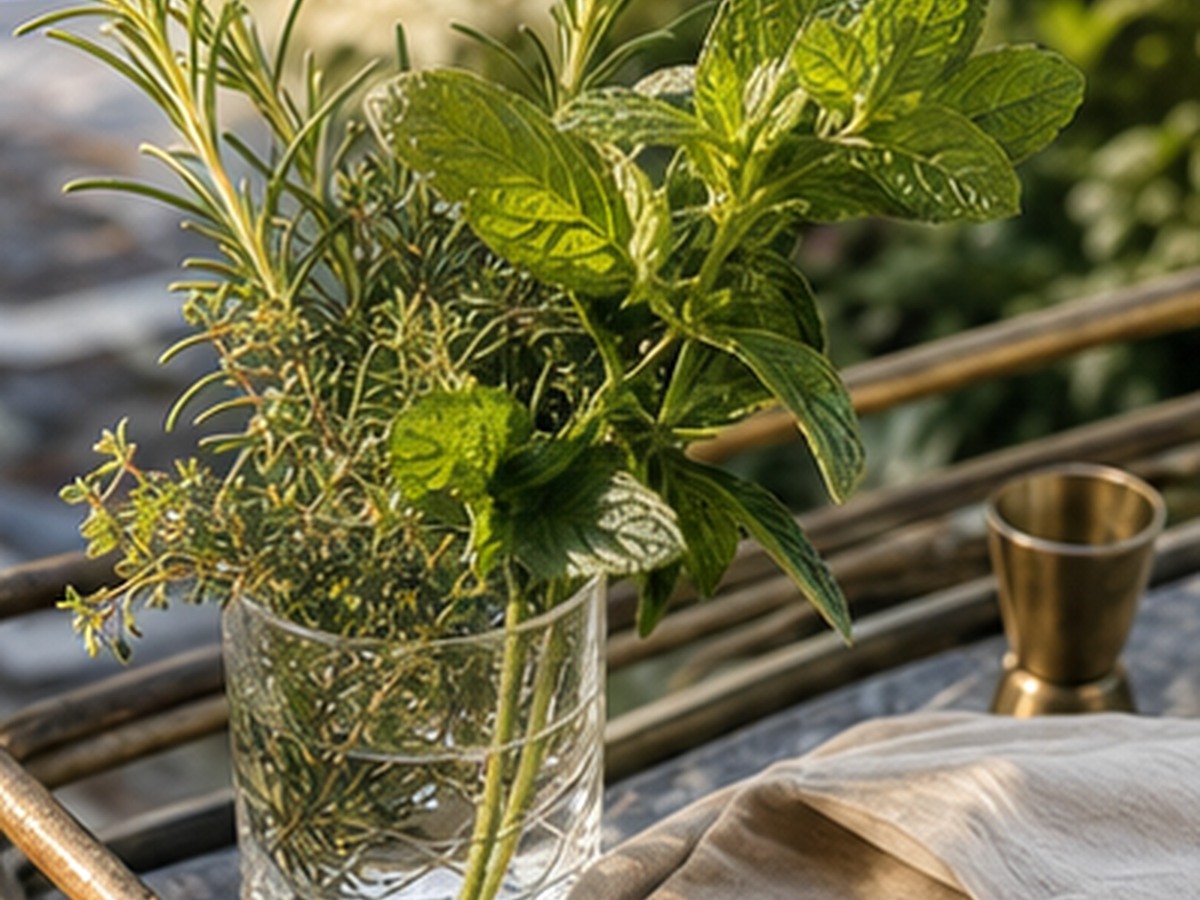herbs in a glass for 9 bar cart setup ideas for summer cocktails