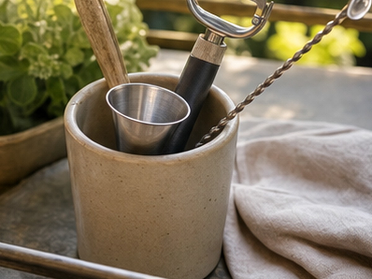 a tiny tool cup for 9 bar cart setup ideas for summer cocktails