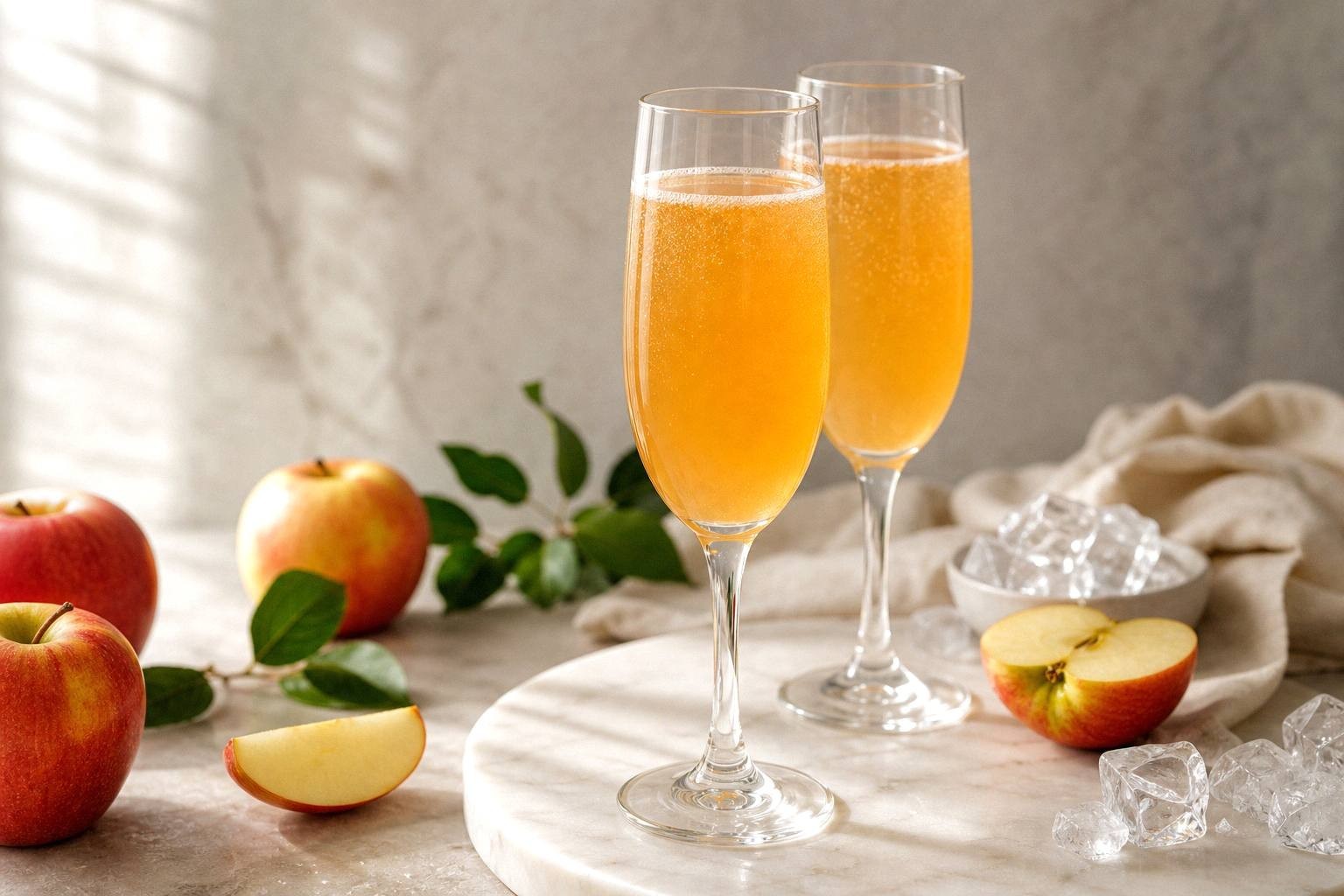 champagne being poured into apple cider in a champagne flute, liquid in motion, creating bubbles