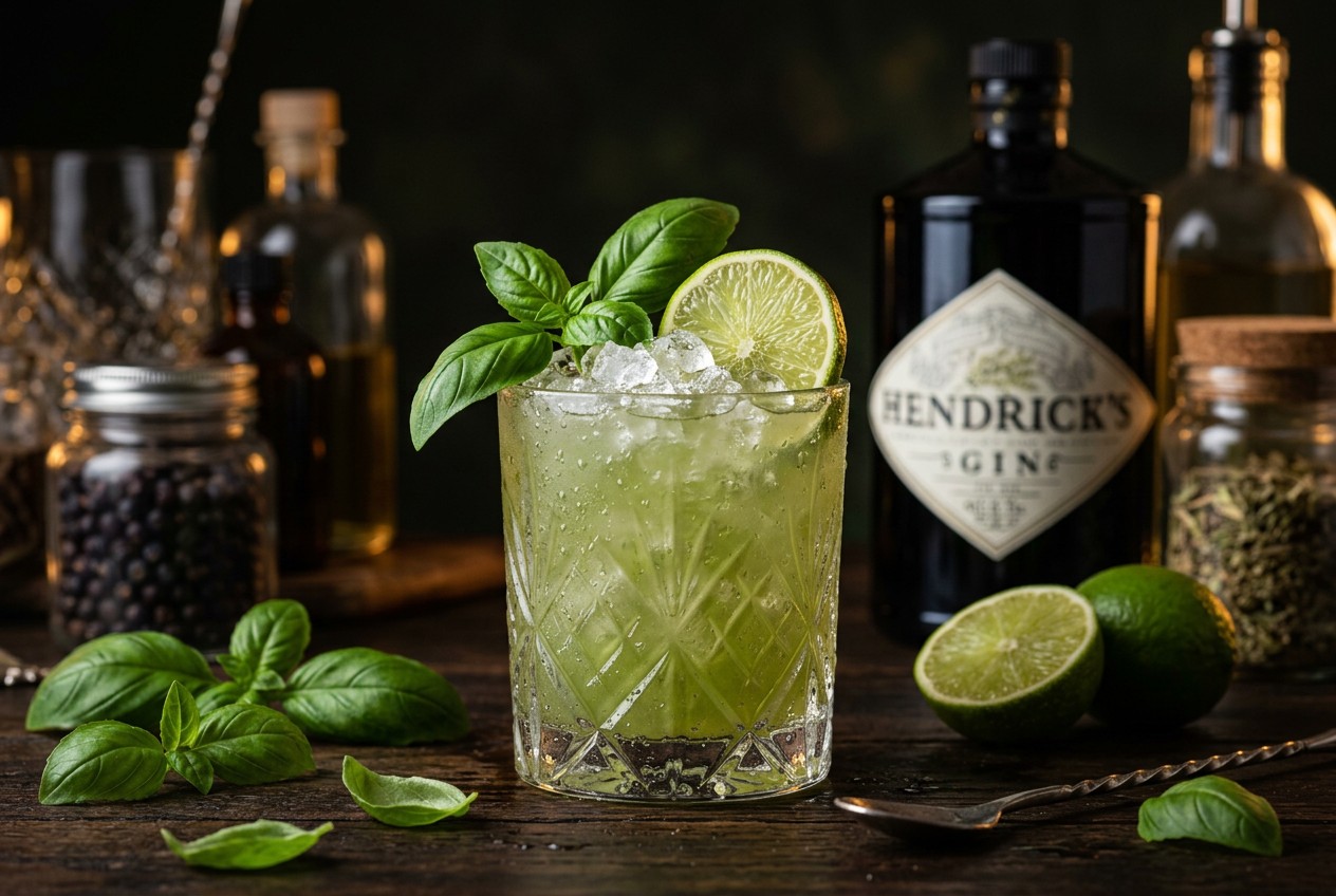 Basil Gin Smash with Lime for Summer Refreshment