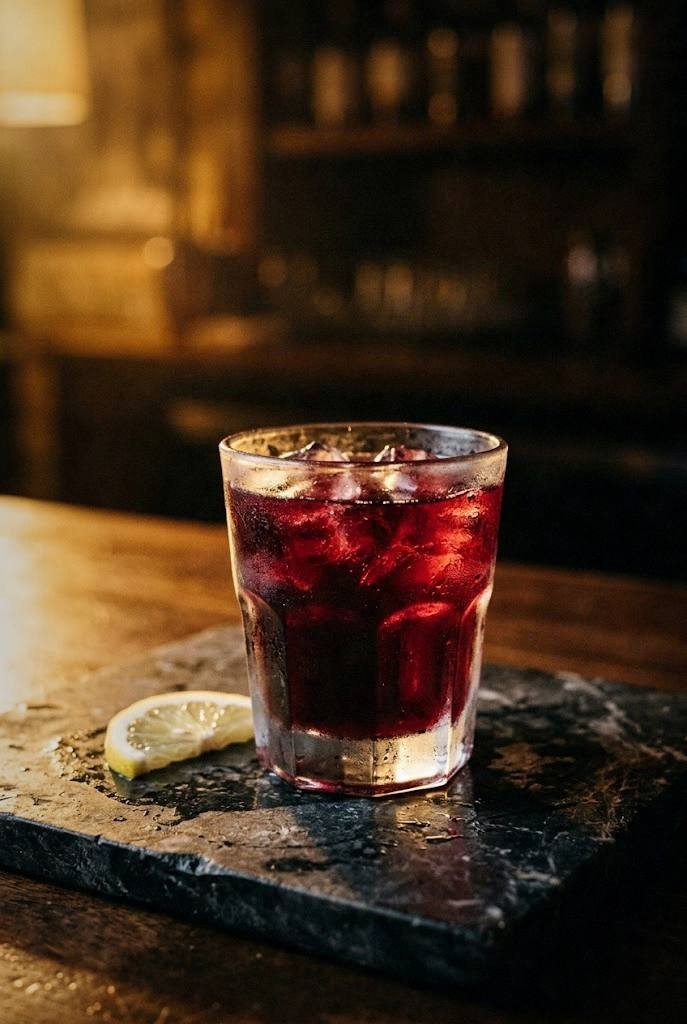 Small glasses of cold beet kvass served over ice with a lemon wedge and fresh dill garnish