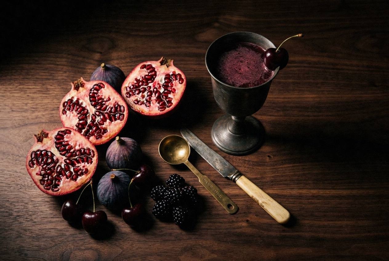 Brain Stew mocktail with bright green matcha layer, fresh ginger juice, lime wheel garnish, ice cubes in tall glass on white marble counter with bamboo whisk and matcha powder