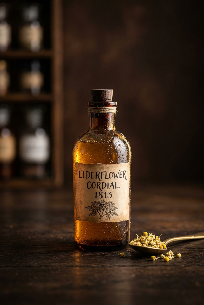 Five elegant bridgerton tea party mocktails arranged on vintage china with elderflower cordial, lavender sprigs, fresh strawberries, and edible flowers in crystal coupes and teacups
