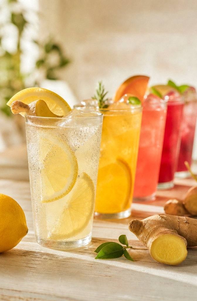 Pale lemon honey sea salt tonic in a glass with lemon on a bright surface
