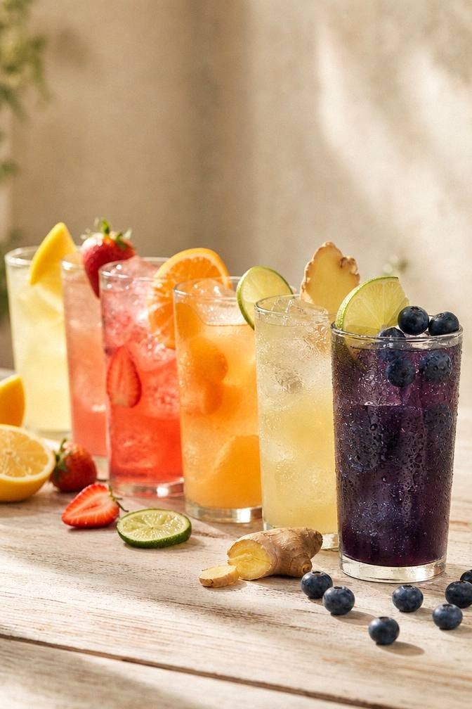 Deep blue purple blueberry coconut water energy drink in a glass with blueberries and lime