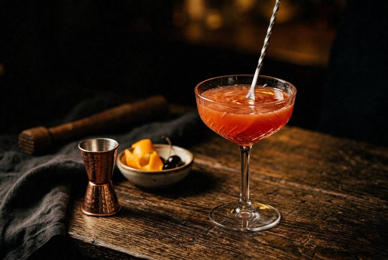 Close up of hibiscus margarita mocktail in salted rocks glass showing deep ruby red color from hibiscus tea with lime wheel garnish and ice