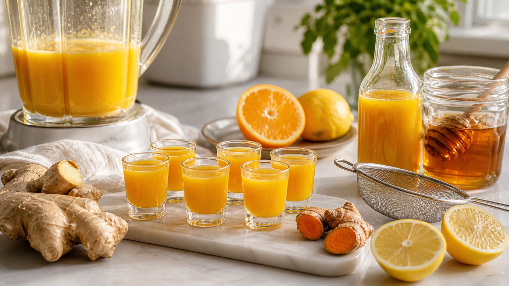 Ginger Shots in a Blender for Gut Health and Morning Energy