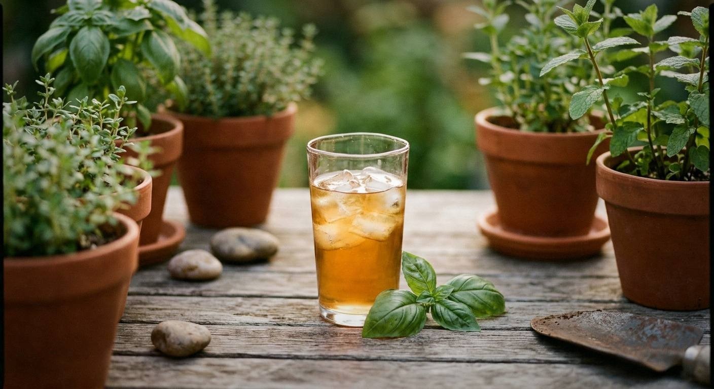 Sage margarita in a rocks glass with smoked salt rim and a sage leaf on the table beside the glass on terracotta tile