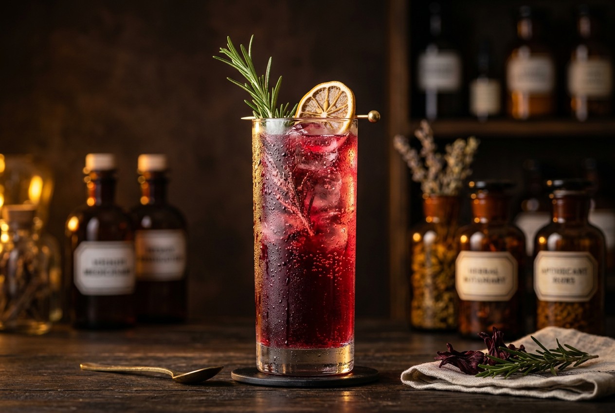 Hibiscus & Rosemary Sparkler: A Seasonal Botanical Mocktail!