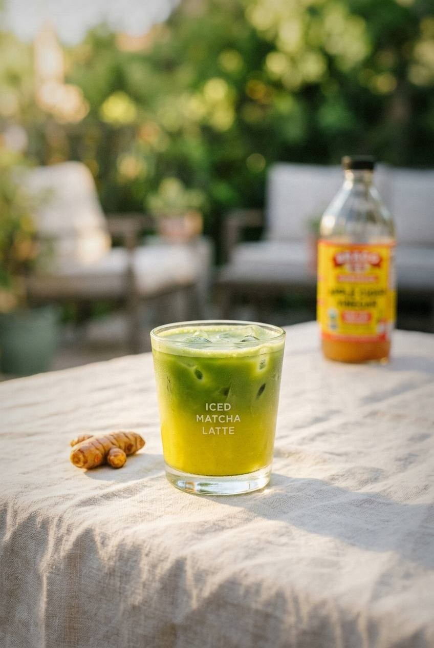 Ceremonial-grade matcha powder being sifted through a fine mesh strainer into a small ceramic bowl, vibrant jade green color against a light marble surface
