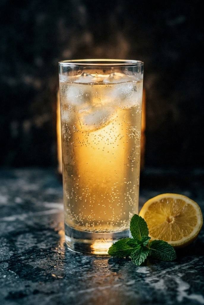 Two glasses of iced jun tea with lemon slices on a wooden table