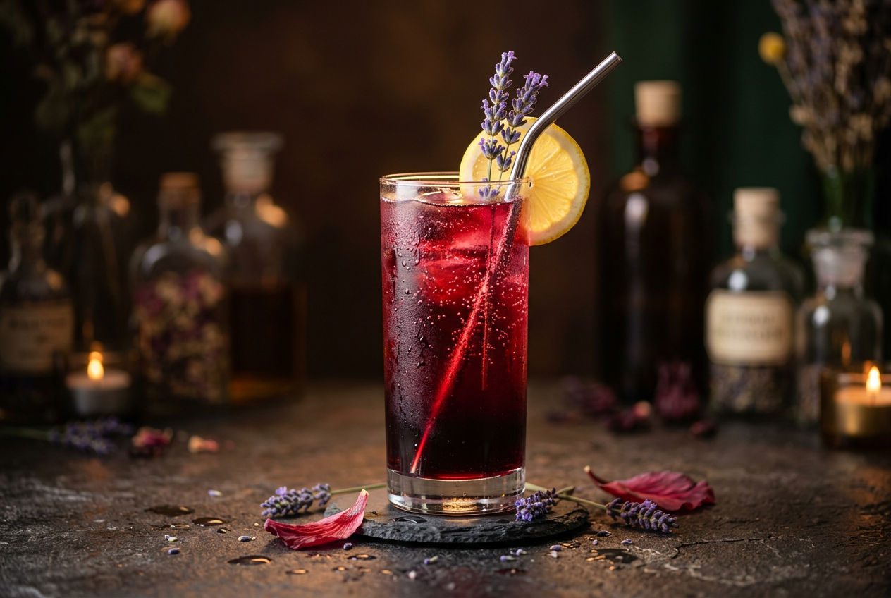 Lavender Hibiscus Highball: Floral Mocktail for Calm
