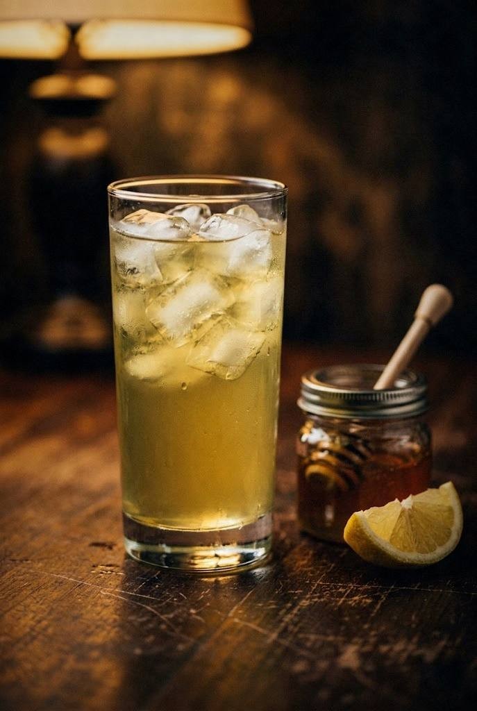 Dried lemon balm leaves on a wooden cutting board beside a small glass jar of dried herb