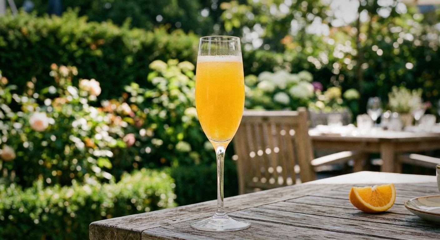 Four different non-alcoholic brunch drinks in clear glasses on a bright brunch table, showing a range of colors from green matcha to orange passion fruit to blue butterfly pea