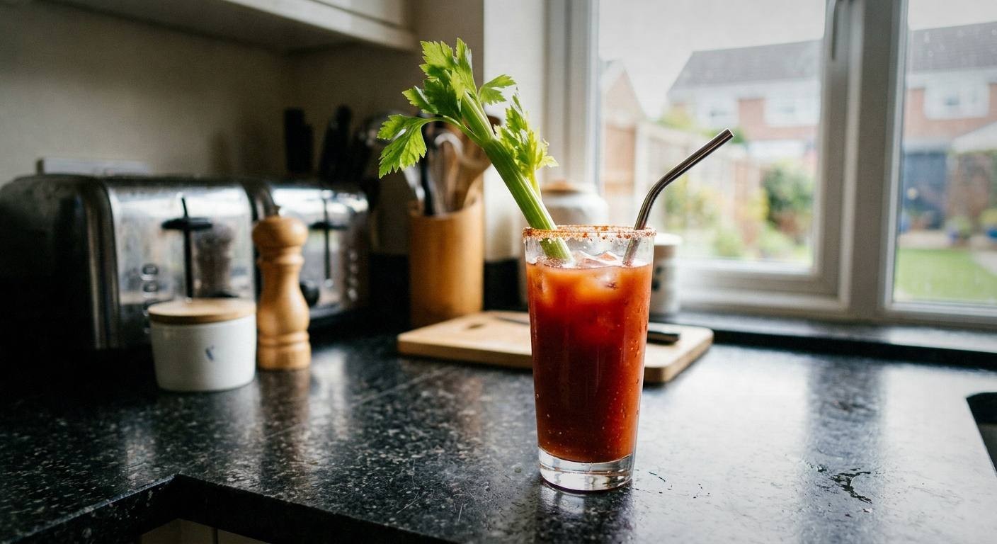 A bright brunch table with a pitcher of ruby red hibiscus sparkler, glasses with ice, fresh grapefruit halves, and a vase of spring flowers in natural window light