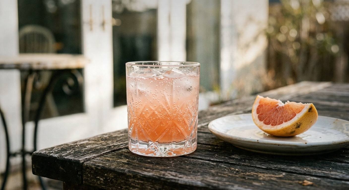 A top-down view of a brunch spread showing multiple colorful non-alcoholic drinks in clear glasses alongside pastries, fruit, and flowers on a white tablecloth