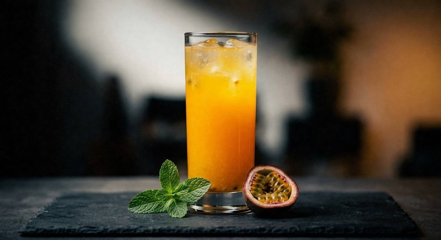 Passion Fruit Mocktail with Lime and Sparkling Water