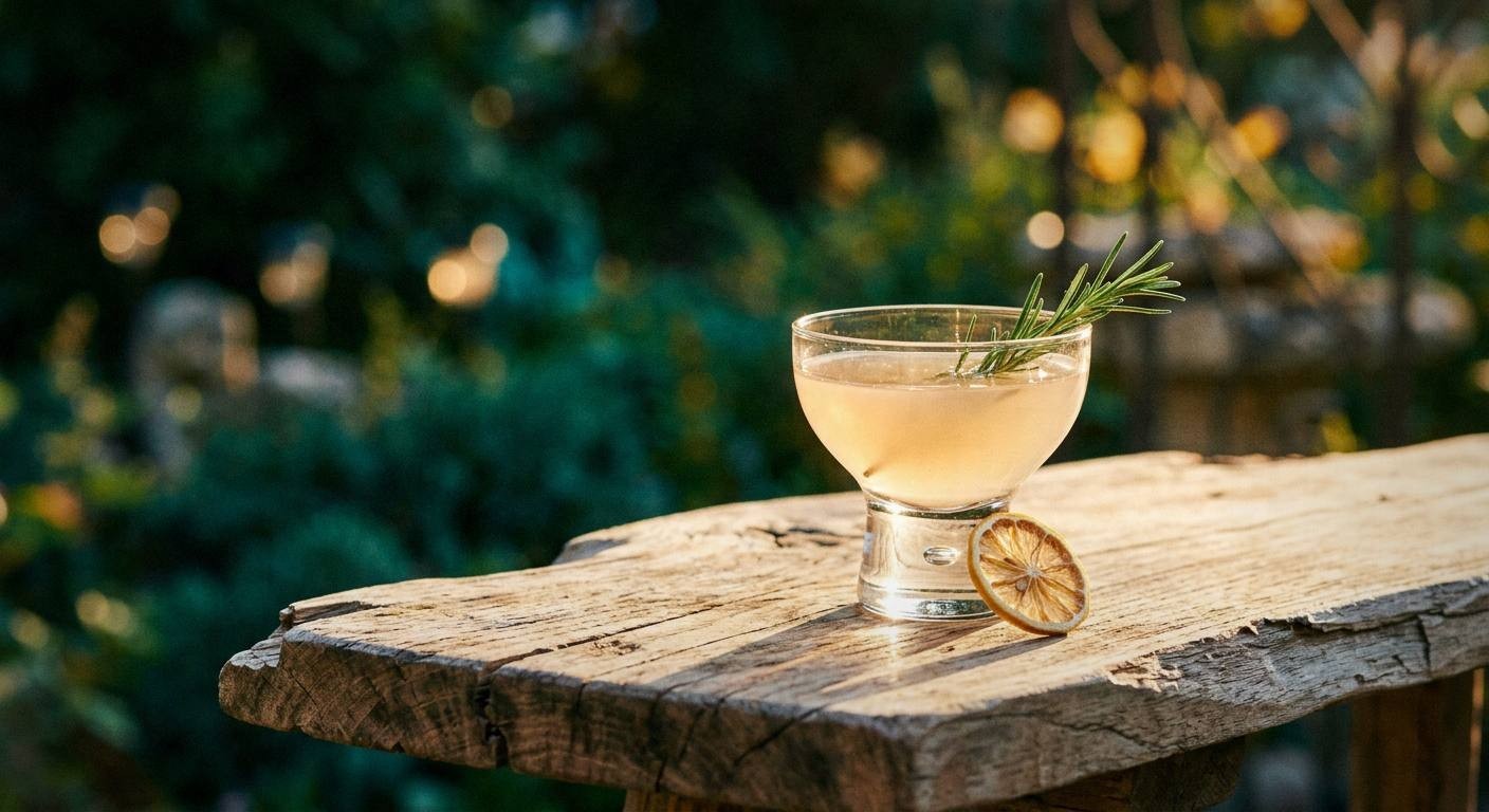 Rosemary cocktail garnished with a fresh rosemary sprig