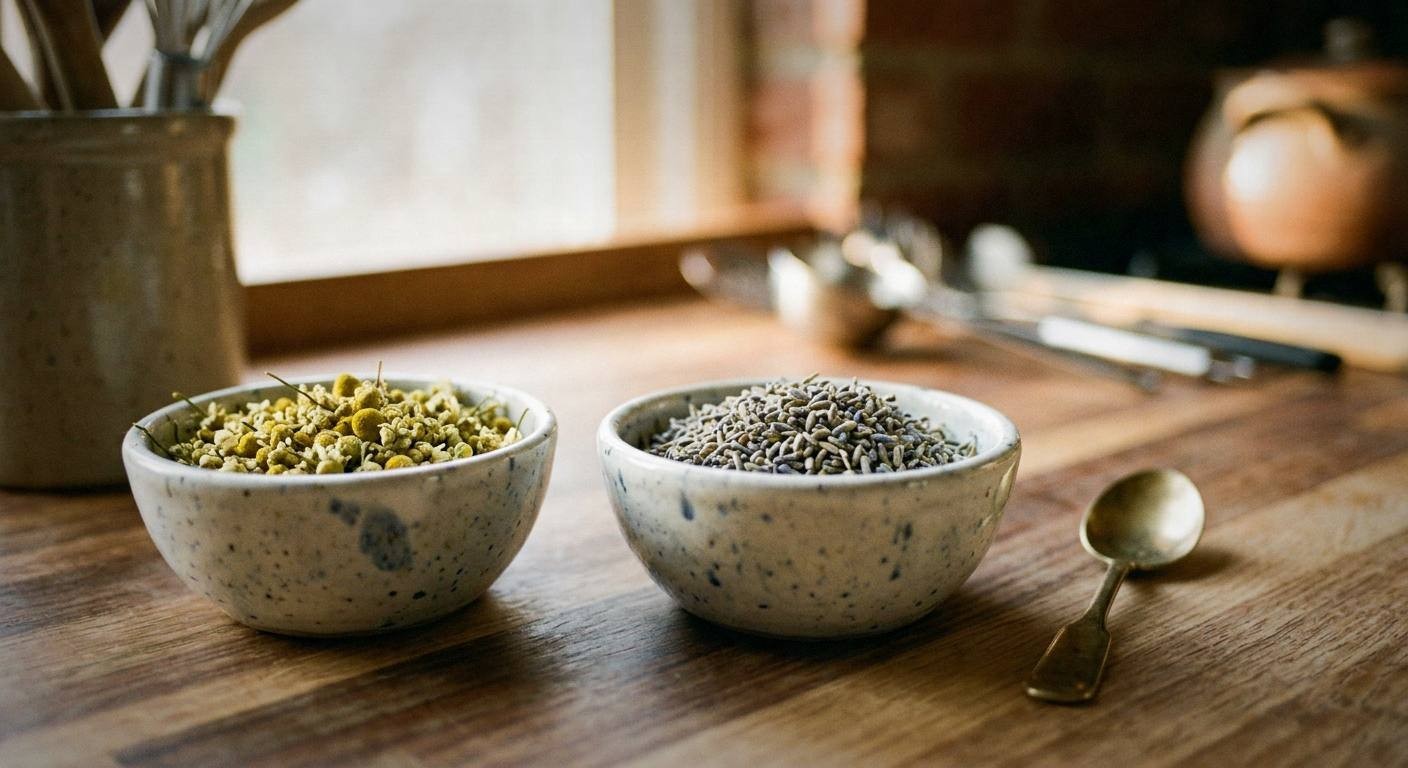 Tart cherry juice being poured into a tall glass with ice, the deep ruby red liquid catching the light, with a bottle of Montmorency cherry juice and magnesium powder nearby