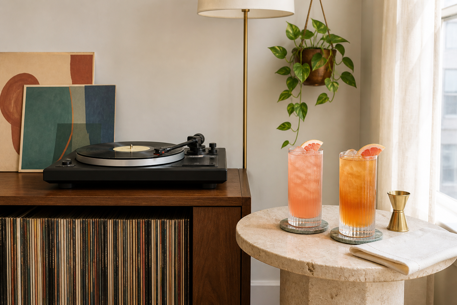 Small Home Bar Ideas With a Record Player