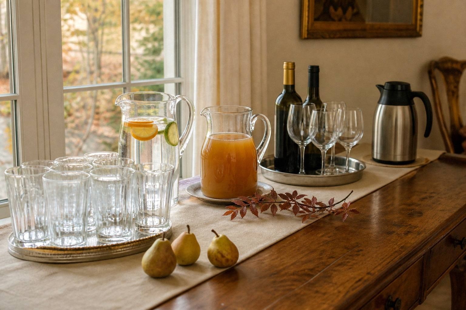 Thanksgiving Drink Table and Glassware Layout