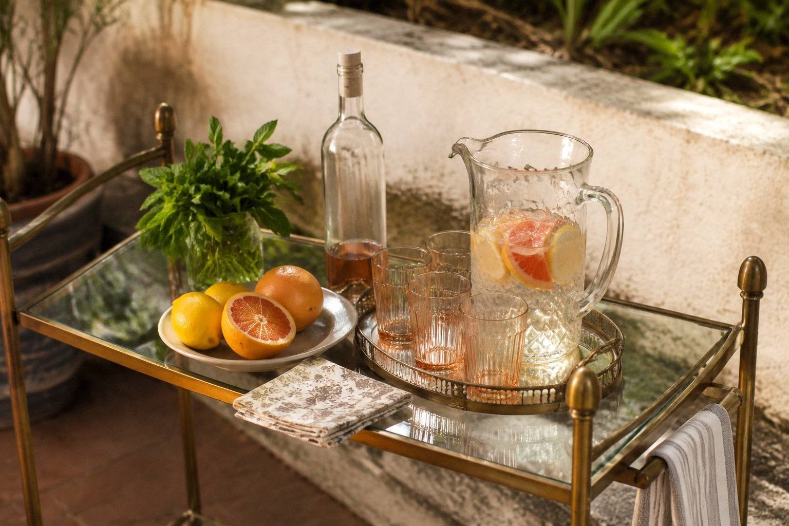 Thrifted Bar Cart Setup for Summer Drinks